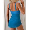 imageB2prity Womens Mesh One Piece Swimdress Swimsuit Tummy Control V Neck U Ring Bathing Suit Drawstring Sarong SwimwearBlue