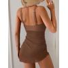 imageB2prity Womens Mesh One Piece Swimdress Swimsuit Tummy Control V Neck U Ring Bathing Suit Drawstring Sarong SwimwearBrown