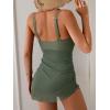 imageB2prity Womens Mesh One Piece Swimdress Swimsuit Tummy Control V Neck U Ring Bathing Suit Drawstring Sarong SwimwearGreen