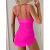imageB2prity Womens Mesh One Piece Swimdress Swimsuit Tummy Control V Neck U Ring Bathing Suit Drawstring Sarong SwimwearHot Pink