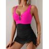 imageB2prity Womens Mesh One Piece Swimdress Swimsuit Tummy Control V Neck U Ring Bathing Suit Drawstring Sarong SwimwearHot Pink balck