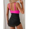 imageB2prity Womens Mesh One Piece Swimdress Swimsuit Tummy Control V Neck U Ring Bathing Suit Drawstring Sarong SwimwearHot Pink balck