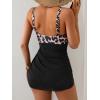 imageB2prity Womens Mesh One Piece Swimdress Swimsuit Tummy Control V Neck U Ring Bathing Suit Drawstring Sarong SwimwearLeopard Print black