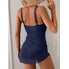 imageB2prity Womens Mesh One Piece Swimdress Swimsuit Tummy Control V Neck U Ring Bathing Suit Drawstring Sarong SwimwearNavy Blue