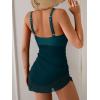 imageB2prity Womens Mesh One Piece Swimdress Swimsuit Tummy Control V Neck U Ring Bathing Suit Drawstring Sarong SwimwearPeacock Green