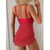 imageB2prity Womens Mesh One Piece Swimdress Swimsuit Tummy Control V Neck U Ring Bathing Suit Drawstring Sarong SwimwearRed