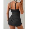 imageB2prity Womens Mesh One Piece Swimdress Swimsuit Tummy Control V Neck U Ring Bathing Suit Drawstring Sarong SwimwearRibbed black