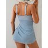 imageB2prity Womens Mesh One Piece Swimdress Swimsuit Tummy Control V Neck U Ring Bathing Suit Drawstring Sarong SwimwearRibbed grey Blue