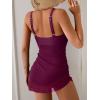 imageB2prity Womens Mesh One Piece Swimdress Swimsuit Tummy Control V Neck U Ring Bathing Suit Drawstring Sarong SwimwearWine Red