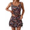 imageB2prity Tankini Swimsuit for Women Slimming Tummy Control Two Piece Bathing Suit Drawstring Swimwear Tank Top with SkirtColorful Flower