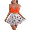 imageB2prity Women Cutout One Piece Skirt Swimsuit V Neck Wrap Tie Back Swimdress Tummy Control Bathing SuitsOrange print