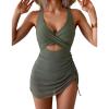 imageB2prity Women Mesh One Piece Swimdress Swimsuit Tummy Control V Neck Cutout Bathing Suit Wrap Drawstring Sarong SwimwearArmy Green