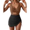 imageB2prity Women Mesh One Piece Swimdress Swimsuit Tummy Control V Neck Cutout Bathing Suit Wrap Drawstring Sarong SwimwearBrown  Black