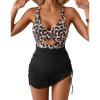 imageB2prity Women Mesh One Piece Swimdress Swimsuit Tummy Control V Neck Cutout Bathing Suit Wrap Drawstring Sarong SwimwearLeopard Print  Black