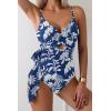 imageB2prity Womens One Piece Swim Dress Wrap Swimsuits Tummy Control Cutout Bathing Suit Mesh Split Hem SwimdessNavy Blue Printed