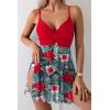 imageB2prity Womens One Piece Swim Dress Wrap Swimsuits Tummy Control Cutout Bathing Suit Mesh Split Hem SwimdessRed Flower