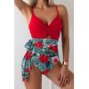 imageB2prity Womens One Piece Swim Dress Wrap Swimsuits Tummy Control Cutout Bathing Suit Mesh Split Hem SwimdessRed Flower
