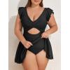 imageB2prity Womens Plus Size Swimsuit Tummy Control One Piece Swimdress Ruffle V Neck Cutout Wrap Bathing Suit with SkirtBlack