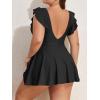 imageB2prity Womens Plus Size Swimsuit Tummy Control One Piece Swimdress Ruffle V Neck Cutout Wrap Bathing Suit with SkirtBlack