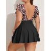 imageB2prity Womens Plus Size Swimsuit Tummy Control One Piece Swimdress Ruffle V Neck Cutout Wrap Bathing Suit with SkirtBlack Leopard