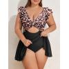 imageB2prity Womens Plus Size Swimsuit Tummy Control One Piece Swimdress Ruffle V Neck Cutout Wrap Bathing Suit with SkirtBlack Leopard