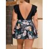 imageB2prity Womens Plus Size Swimsuit Tummy Control One Piece Swimdress Ruffle V Neck Cutout Wrap Bathing Suit with SkirtBlack Print