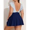 imageB2prity Womens Plus Size Swimsuit Tummy Control One Piece Swimdress Ruffle V Neck Cutout Wrap Bathing Suit with SkirtBlue Striped