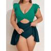 imageB2prity Womens Plus Size Swimsuit Tummy Control One Piece Swimdress Ruffle V Neck Cutout Wrap Bathing Suit with SkirtGreen Block