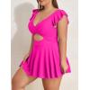 imageB2prity Womens Plus Size Swimsuit Tummy Control One Piece Swimdress Ruffle V Neck Cutout Wrap Bathing Suit with SkirtHot Pink