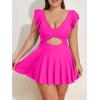 imageB2prity Womens Plus Size Swimsuit Tummy Control One Piece Swimdress Ruffle V Neck Cutout Wrap Bathing Suit with SkirtHot Pink