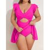 imageB2prity Womens Plus Size Swimsuit Tummy Control One Piece Swimdress Ruffle V Neck Cutout Wrap Bathing Suit with SkirtHot Pink