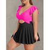 imageB2prity Womens Plus Size Swimsuit Tummy Control One Piece Swimdress Ruffle V Neck Cutout Wrap Bathing Suit with SkirtHot Pink black