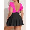 imageB2prity Womens Plus Size Swimsuit Tummy Control One Piece Swimdress Ruffle V Neck Cutout Wrap Bathing Suit with SkirtHot Pink black