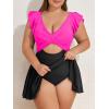 imageB2prity Womens Plus Size Swimsuit Tummy Control One Piece Swimdress Ruffle V Neck Cutout Wrap Bathing Suit with SkirtHot Pink black