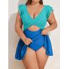 imageB2prity Womens Plus Size Swimsuit Tummy Control One Piece Swimdress Ruffle V Neck Cutout Wrap Bathing Suit with SkirtLight Blue Color Block