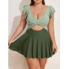 imageB2prity Womens Plus Size Swimsuit Tummy Control One Piece Swimdress Ruffle V Neck Cutout Wrap Bathing Suit with SkirtLight Green Block