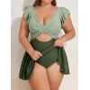 imageB2prity Womens Plus Size Swimsuit Tummy Control One Piece Swimdress Ruffle V Neck Cutout Wrap Bathing Suit with SkirtLight Green Block
