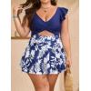 imageB2prity Womens Plus Size Swimsuit Tummy Control One Piece Swimdress Ruffle V Neck Cutout Wrap Bathing Suit with SkirtNavy Blue Floral