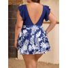 imageB2prity Womens Plus Size Swimsuit Tummy Control One Piece Swimdress Ruffle V Neck Cutout Wrap Bathing Suit with SkirtNavy Blue Floral