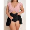 imageB2prity Womens Plus Size Swimsuit Tummy Control One Piece Swimdress Ruffle V Neck Cutout Wrap Bathing Suit with SkirtPink  Black