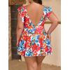 imageB2prity Womens Plus Size Swimsuit Tummy Control One Piece Swimdress Ruffle V Neck Cutout Wrap Bathing Suit with SkirtRed Floral Print