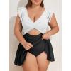 imageB2prity Womens Plus Size Swimsuit Tummy Control One Piece Swimdress Ruffle V Neck Cutout Wrap Bathing Suit with SkirtWhite black