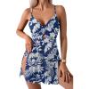 imageB2prity Womens One Piece Swim Dress Wrap Swimsuits Tummy Control Cutout Bathing Suit Mesh Split Hem SwimdessNavy Blue Printed