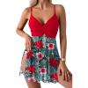 imageB2prity Womens One Piece Swim Dress Wrap Swimsuits Tummy Control Cutout Bathing Suit Mesh Split Hem SwimdessRed Flower