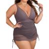 imageB2prity Womens Plus Size One Piece Swimsuit Tummy Control Swim Dress Slimming Mesh Sheer Sarong Wraps Bathing SuitGrey Purple