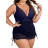 imageB2prity Womens Plus Size One Piece Swimsuit Tummy Control Swim Dress Slimming Mesh Sheer Sarong Wraps Bathing SuitNavy Blue