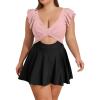 imageB2prity Womens Plus Size Swimsuit Tummy Control One Piece Swimdress Ruffle V Neck Cutout Wrap Bathing Suit with SkirtPink  Black