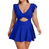 imageB2prity Womens Plus Size Swimsuit Tummy Control One Piece Swimdress Ruffle V Neck Cutout Wrap Bathing Suit with SkirtRoyal Blue