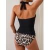 imageB2prity Halter Tankini Swimsuit for Women Tummy Control Two Piece Bathing Suit V Neck Swimwear with ShortsBlack  Leopard Print