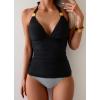 imageB2prity Halter Tankini Swimsuit for Women Tummy Control Two Piece Bathing Suit V Neck Swimwear with ShortsBlack  Striped